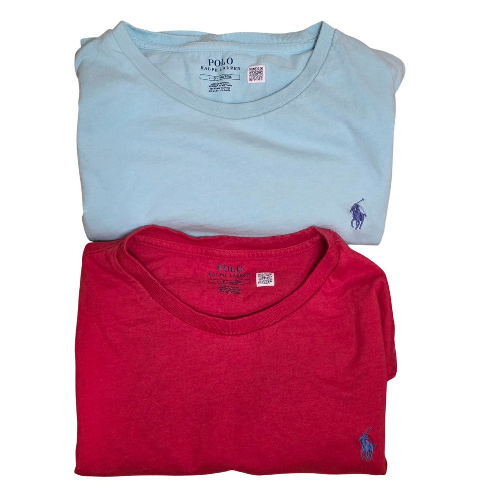 [LOT OF 2] Polo Ralph Lauren Boys Large T-Shirt Blue Pony Logo Short Sleeve
